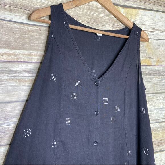 Make it Good S PDX linen blend V-neck button front dress black pattern - Picture 6 of 10
